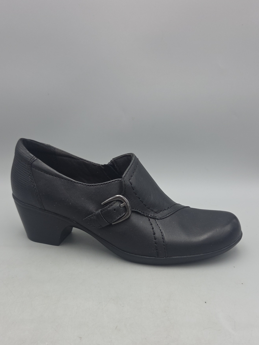 Clarks Bendables Womens Booties Black Leather Block Heel Zipper Buckle 9.5 M